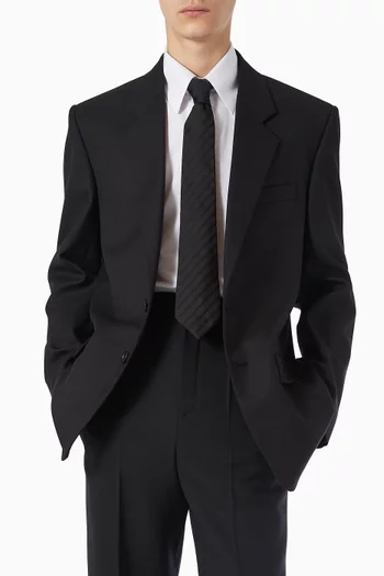 Striped Wide Tie in Silk-jacquard