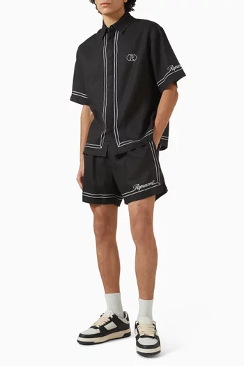 Border Embroidered Shirt in Linen Blend