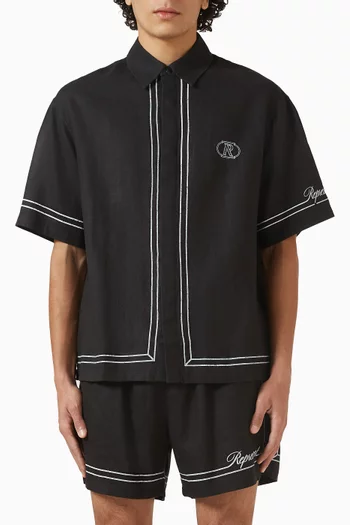 Border Embroidered Shirt in Linen Blend