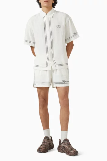 Border Embroidered Shirt in Linen Blend