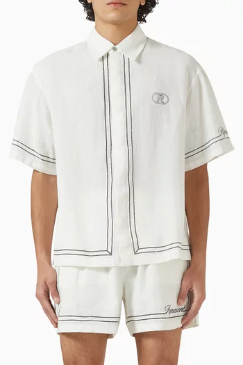 Border Embroidered Shirt in Linen Blend