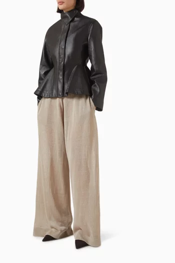 Peplum Jacket in Washed Lambskin Leather