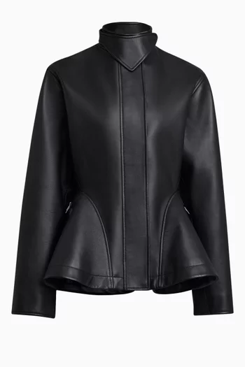 Peplum Jacket in Washed Lambskin Leather