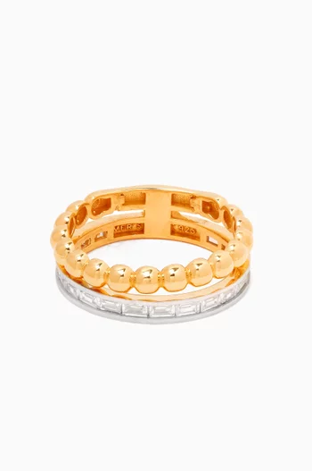 خاتم مرصع بأحجار بتصميم برنسيس فضة مطلية ذهب عيار 24