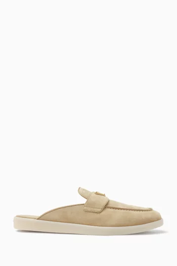 Triangle Logo Mule Sandals in Suede