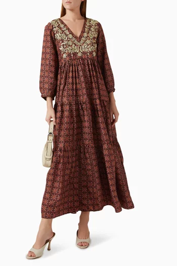 Frangipani Maxi Dress in Silk Crepe De Chine