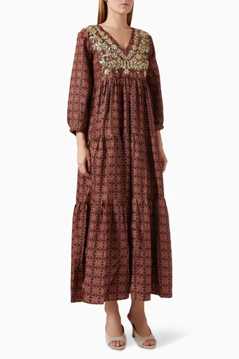 Frangipani Maxi Dress in Silk Crepe De Chine