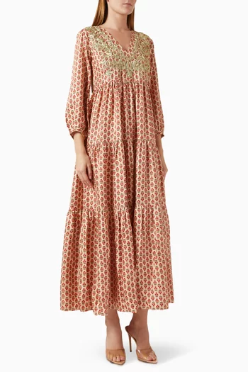 Frangipani Maxi Dress in Silk Twill
