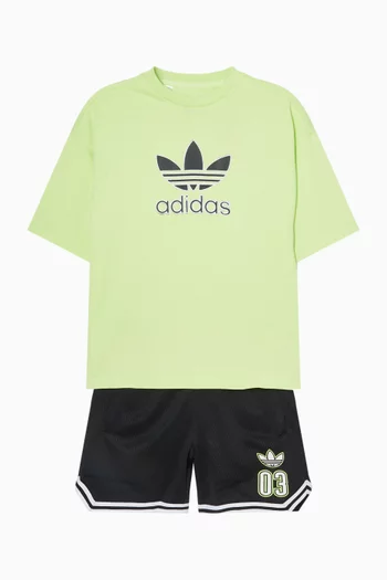 تي شيرت بقصة فضفاضة وشعار الماركة قطن