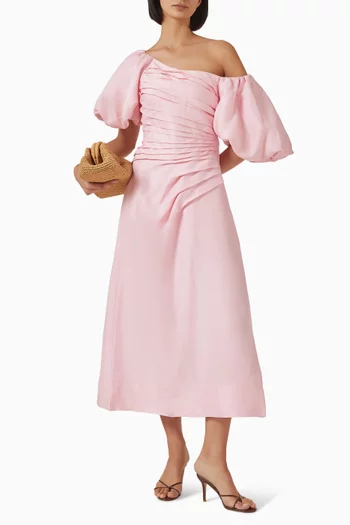 Cadence Ruched Midi Dress in Viscose