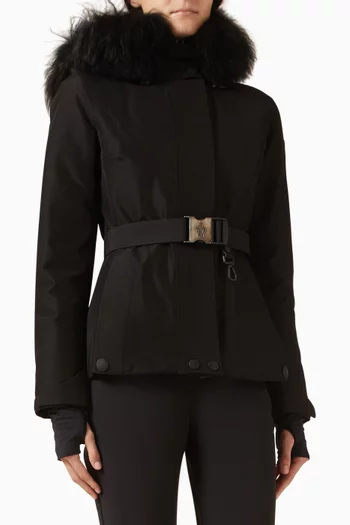 جاكيت تزلج لابلان بغطاء رأس بحافة فرو وتصميم مبطن بالزغب