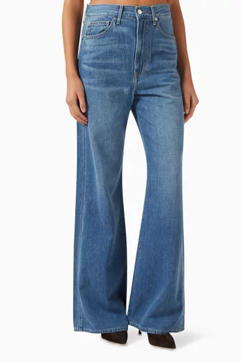 بنطال جينز تايلور بخصر مرتفع وقصة ساقين واسعتين