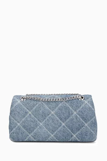 The Dual Chain Wallet Bag in Quilted Denim
