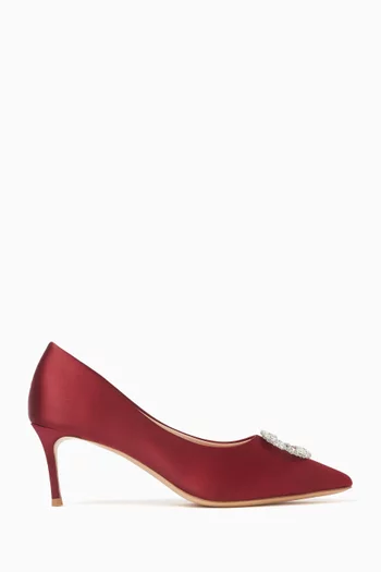 Novi 70 Crystal-brooch Pumps in Satin