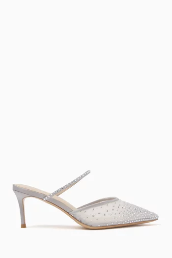 SASHA MULE IN MESH AND SATIN WITH DEGRADE CLEAR CRYSTALS AND CRYSTAL STRAP WITH 70MM HEEL:Silver:38|218532552