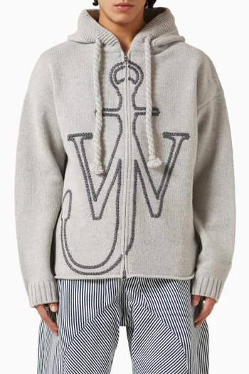 كنزة بغطاء رأس مطرزة بمرساة صوف مارينو