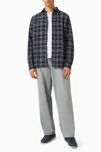 قميص بنمط جاكيت كاش بنقشة مربعات قطن بارز