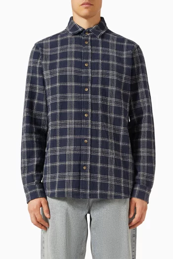 قميص بنمط جاكيت كاش بنقشة مربعات قطن بارز