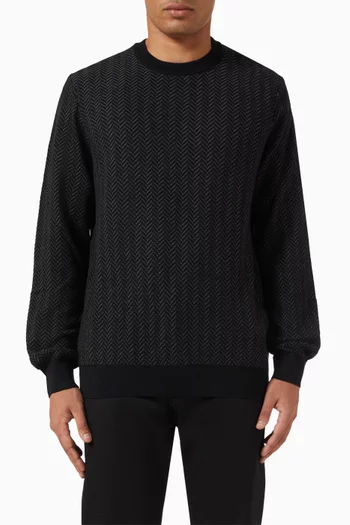 Herringbone-structured Sweater in Virgin Wool & Cotton