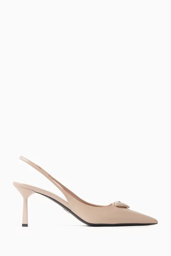 Triangle Logo 75 Slingback Pumps in Brushed Leather