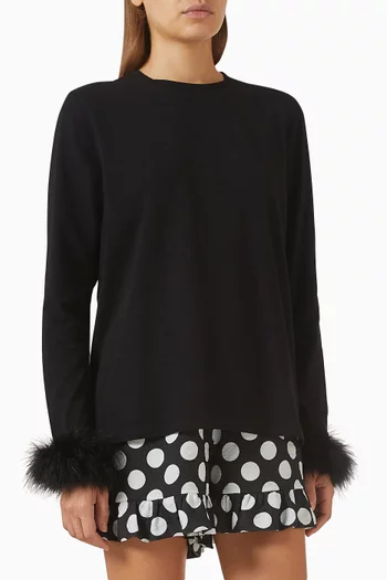 Feather-cuff T-shirt in Cotton-jersey