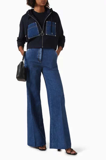 كنزة أدريان بغطاء رأس قماش منسوج ودينم