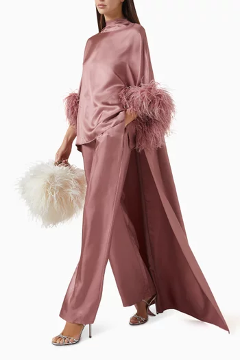 Feather-embellished High-low Top in Silk-twill