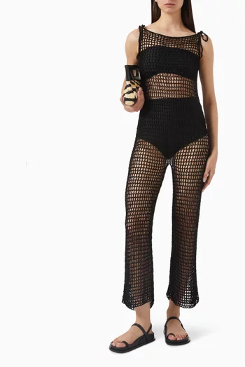 Sissi Crochet Jumpsuit in Viscose Satin