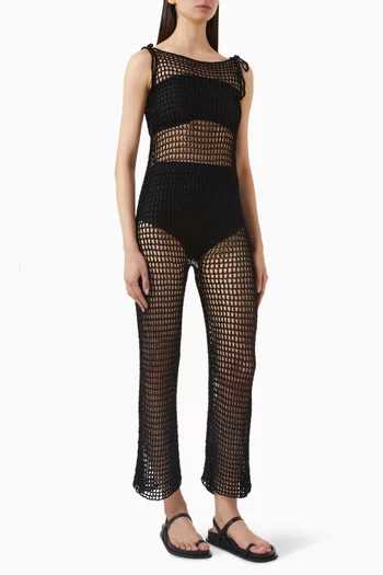 Sissi Crochet Jumpsuit in Viscose Satin