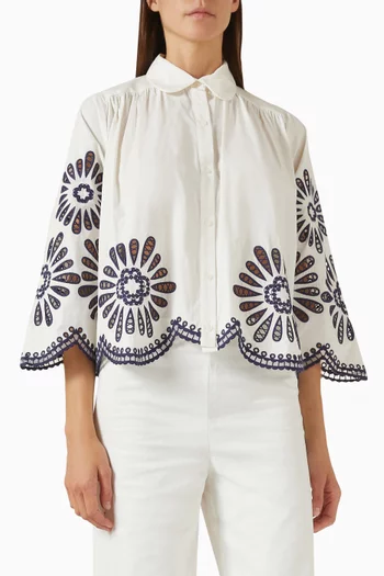 Embroidered Cut-out Shirt in Cotton
