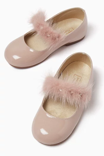 JG MINK FUR BAND WITH CRYSTALS  DECORATED BAND  EMBELLISHED PATENT LEATHER SINGLE STRAP BALLERINAS:Light/Pastel Pink:24|218547519