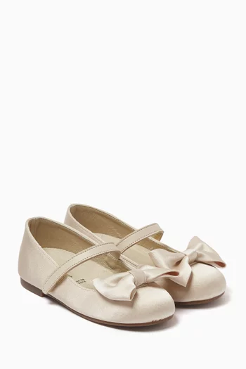 Bow-embellished Ballerina Flats in Satin