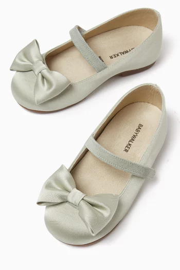 Bow-embellished Ballerina Flats in Satin