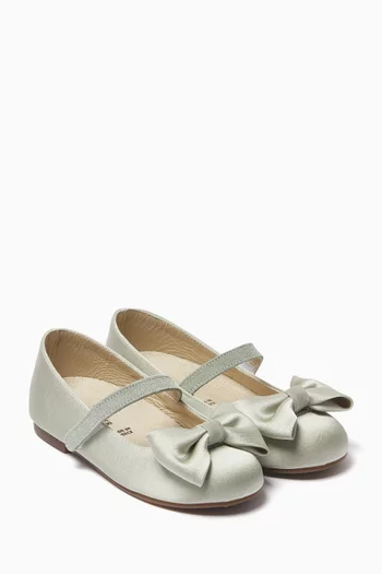 Bow-embellished Ballerina Flats in Satin