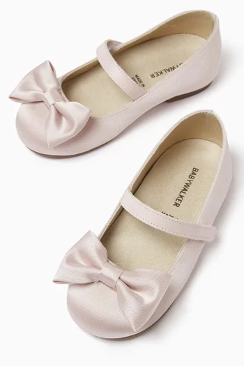 Bow-embellished Ballerina Flats in Satin