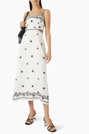 Embroidered Cut-out Maxi Dress in Linen-blend