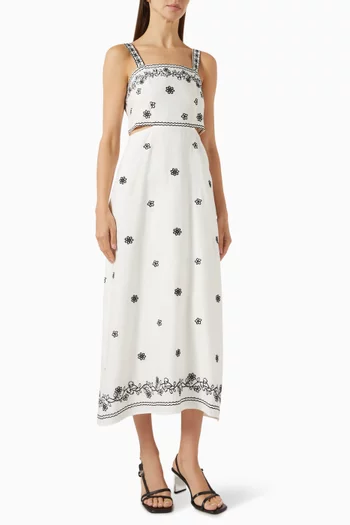 Embroidered Cut-out Maxi Dress in Linen-blend