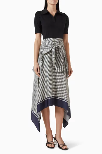 Printed Two-tone Midi Dress