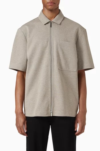 قميص بنمط جاكيت من نسيج مزدوج مزيج قطن