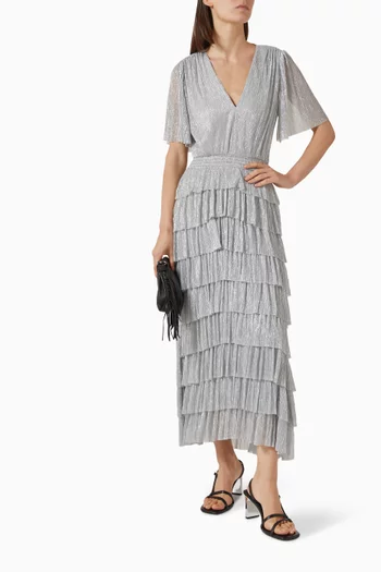 Rigenta Ruffle Dress in Lamé