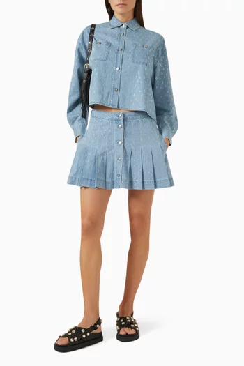 Rhinestone Pleated Mini Skirt in Denim