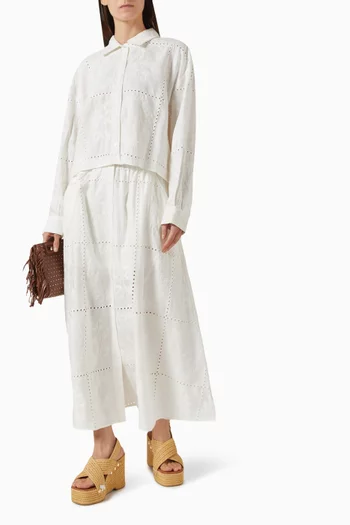 تنورة جيسيلي بتطريزات إنجليزية مزيج كتان