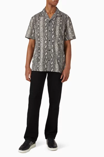 قميص بياقة بطية ونقشة جلد الأفعى قطن