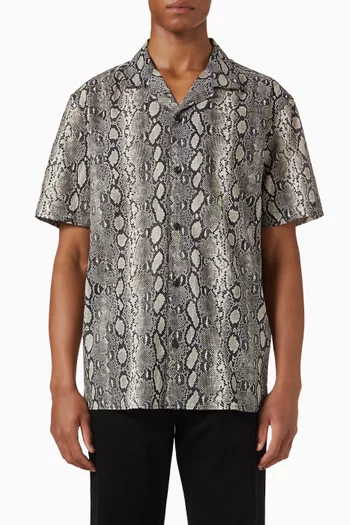 قميص بياقة بطية ونقشة جلد الأفعى قطن