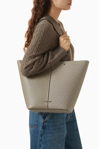 Large Flora Tote Bag in Leather & Signature Canvas