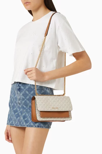 Large Claire Shoulder Bag in Signature Logo Canvas