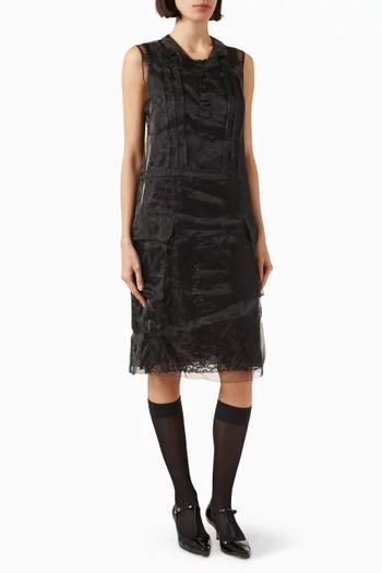 فستان تي متوسط الطول أورجانزا شفاف