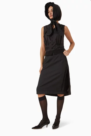 تنورة متوسطة الطول بأشرطة بلون مماثل مزيج صوف