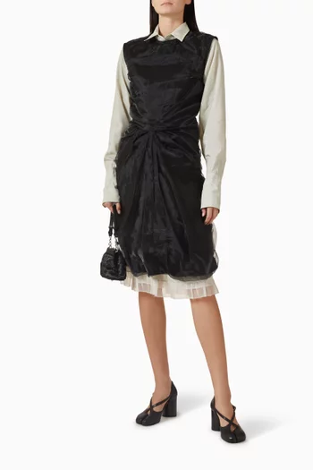 فستان متوسط الطول بكشكش أورجانزا