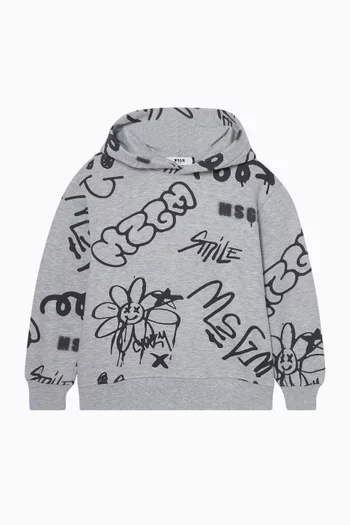 كنزة بغطاء رأس وشعار الماركة بالكامل قطن